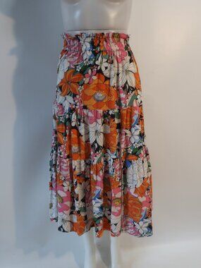 Womens Change of Scenery Multicolor (Item-149) Floral Pull-On Midi Skirt XS